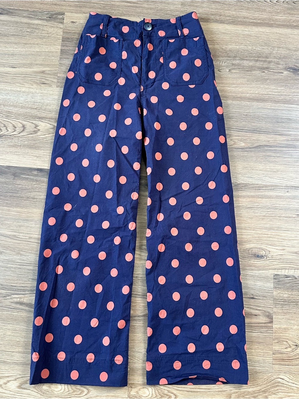 Maeve Anthropologie Colette Wide Leg Pants Blue Polka Dot 23 Tall Stretch‎ Crop
